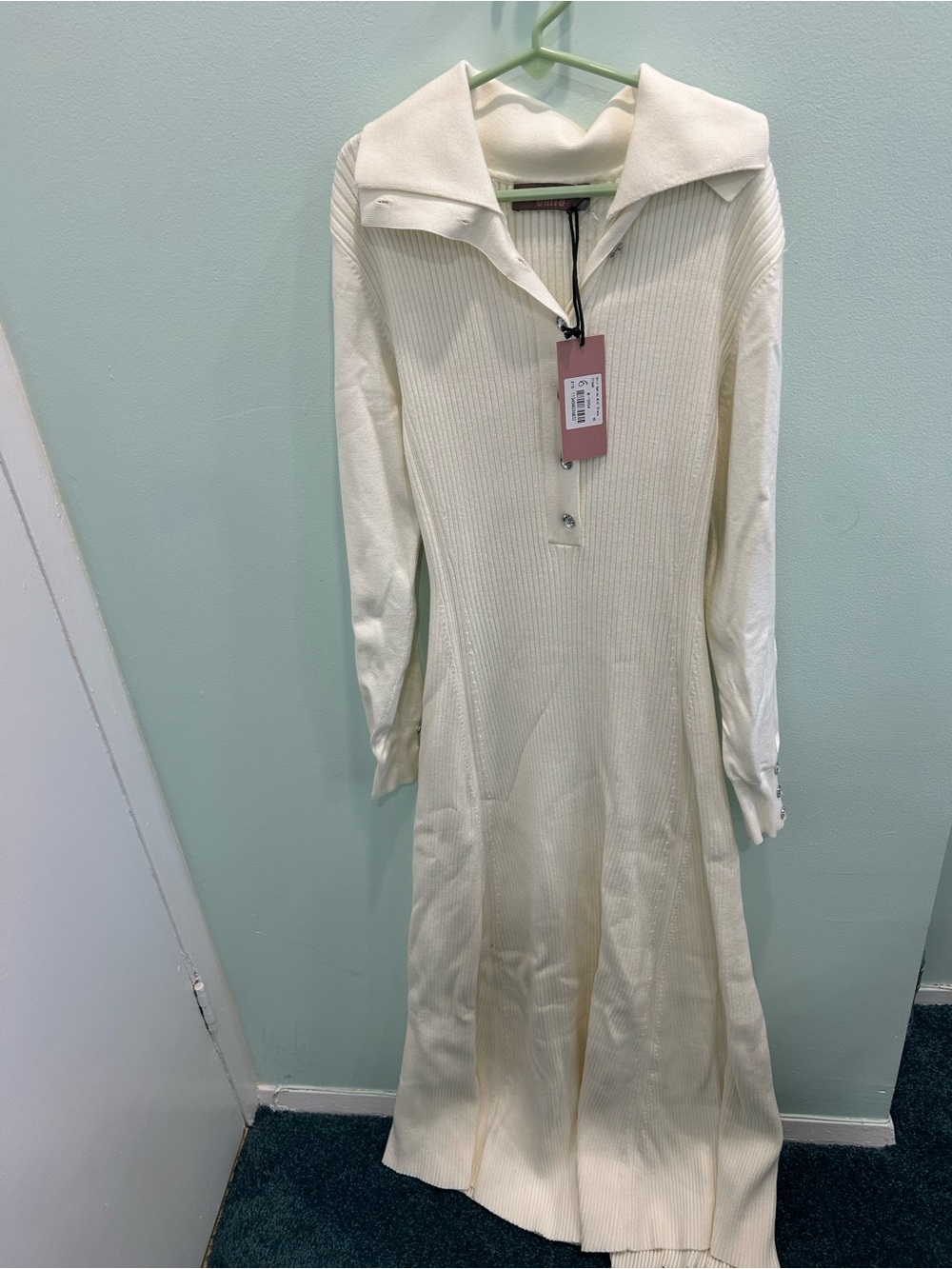 NWT Cream Knit Henley Midi Dress